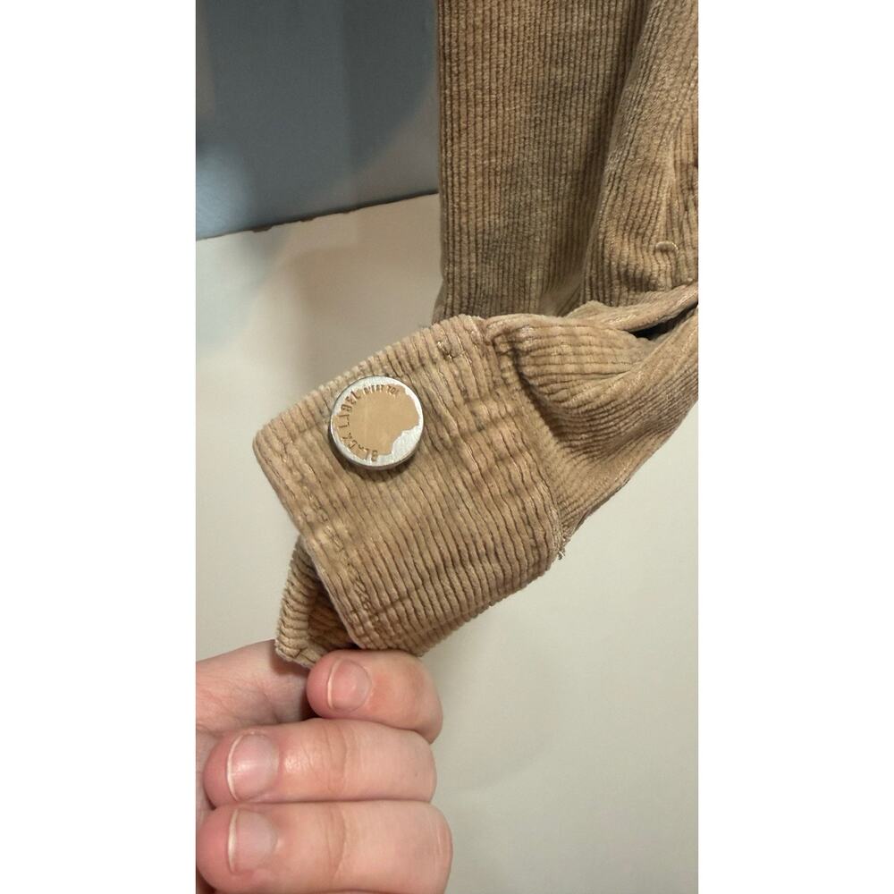 BLACK LABEL Tan CORDUROY Cut-Off Hem BUTTON-UP Cropped CUTE CASUAL Jacket Sz L - Picture 7 of 13